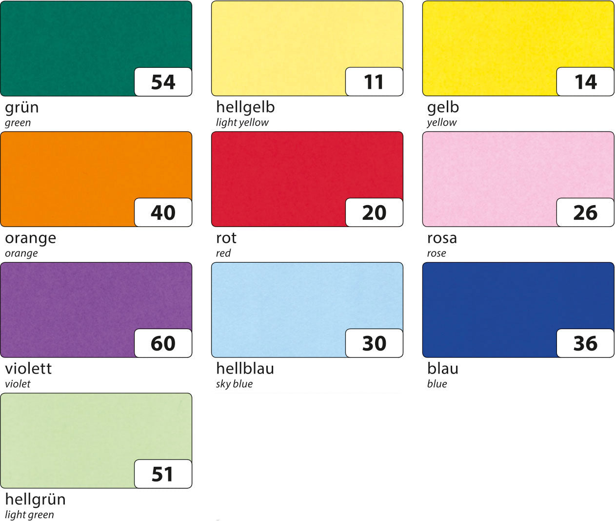 Transparentpapier 10 Bogen/10 Farben 70x50,5cm