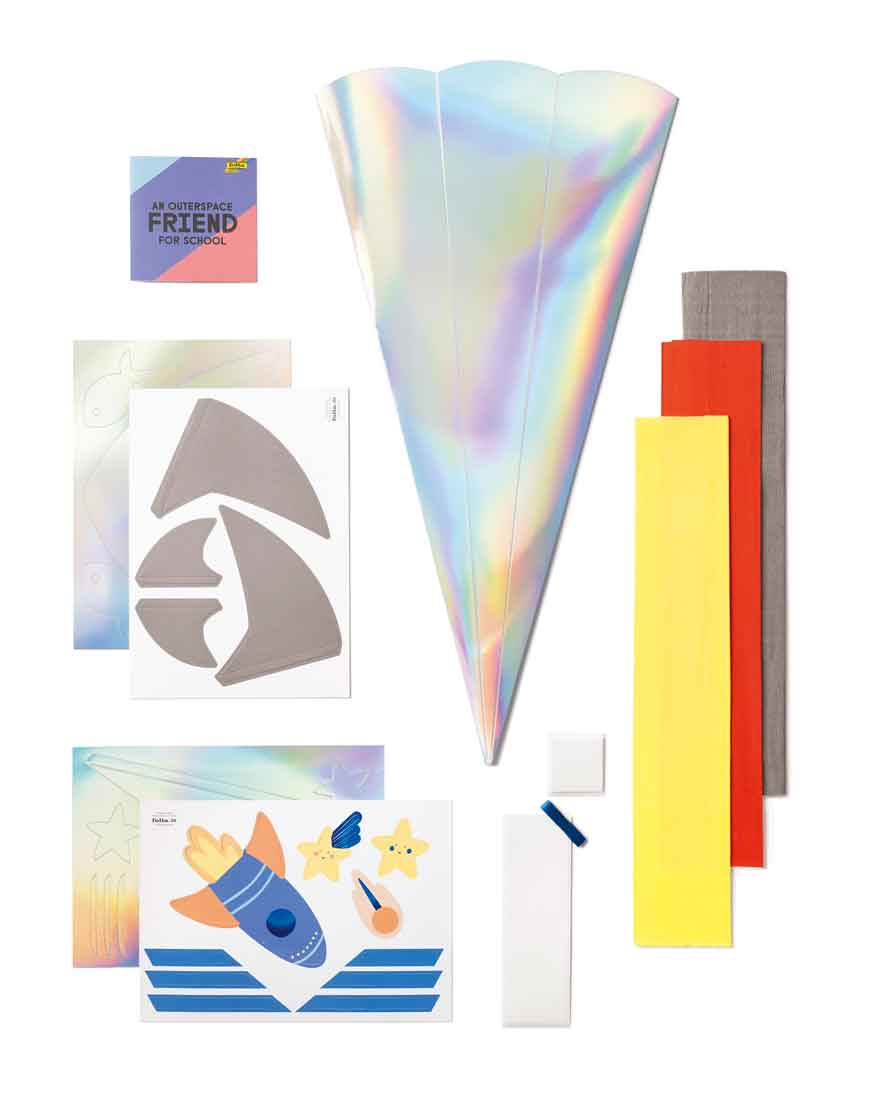 Schultüte Bastelset mit 3 Motivvorlagen für Hai oder Dino oder Rakete