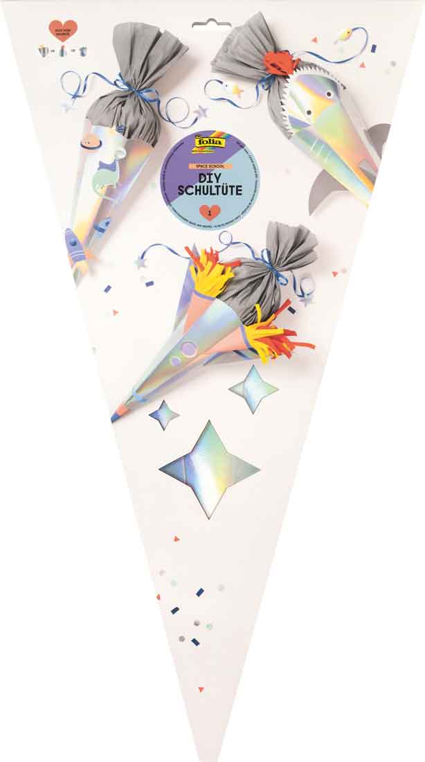 Schultüte Bastelset mit 3 Motivvorlagen für Hai oder Dino oder Rakete