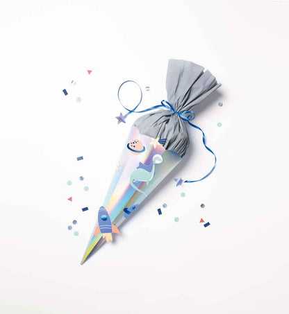 Schultüte Bastelset mit 3 Motivvorlagen für Hai oder Dino oder Rakete