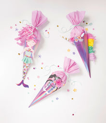 Schultüte Bastelset mit 3 Motivvorlagen für Einhorn oder Frida oder Meerjungfrau