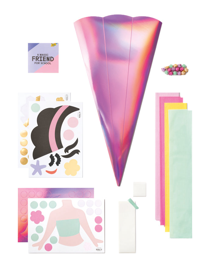 Schultüte Bastelset mit 3 Motivvorlagen für Einhorn oder Frida oder Meerjungfrau