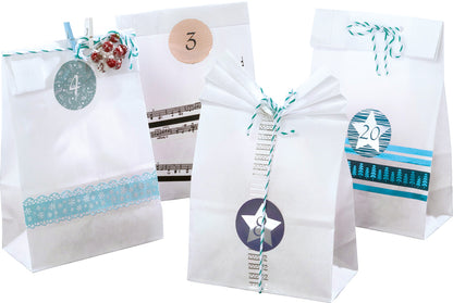 Adventskalender weiß Papiertüten mit Stickern