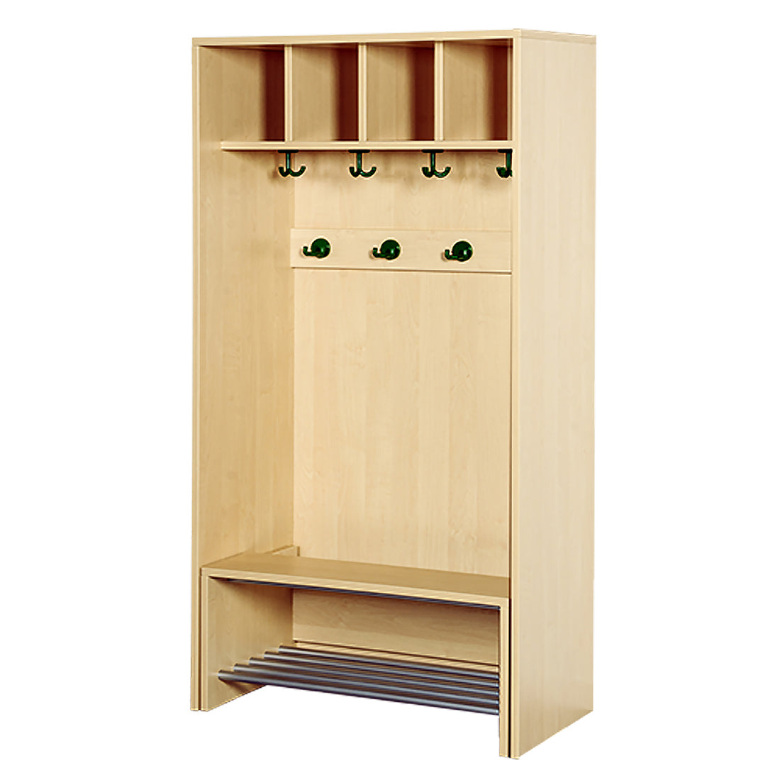 Korpusgarderobe mit einschiebbarer Bank für 4 Kinder
