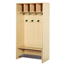 Korpusgarderobe mit einschiebbarer Bank für 4 Kinder