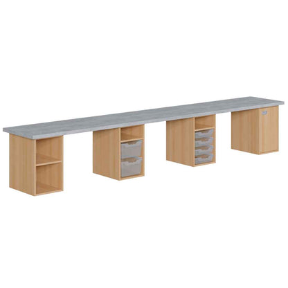 Bastelarbeitsplatz mit 4 Stauregalen und Boxen