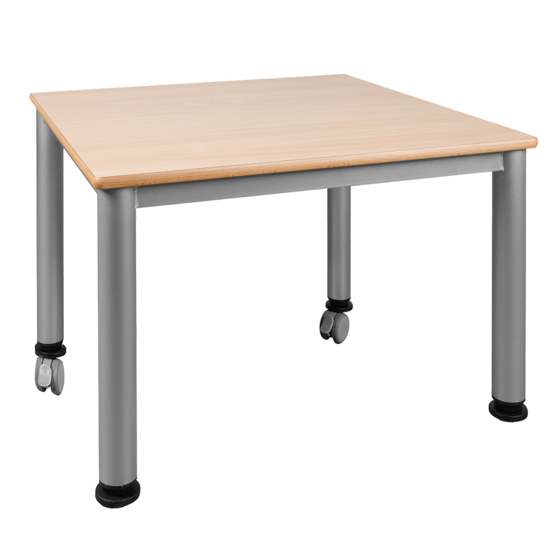 Holztisch Quadrattisch Rundrohrfüße, fahrbar 80 x 80 cm