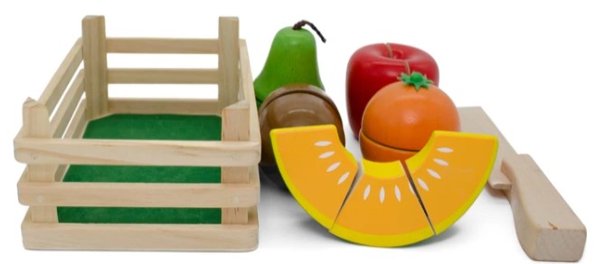 Früchte zum Schneiden 6tlg. in einer Holzkiste