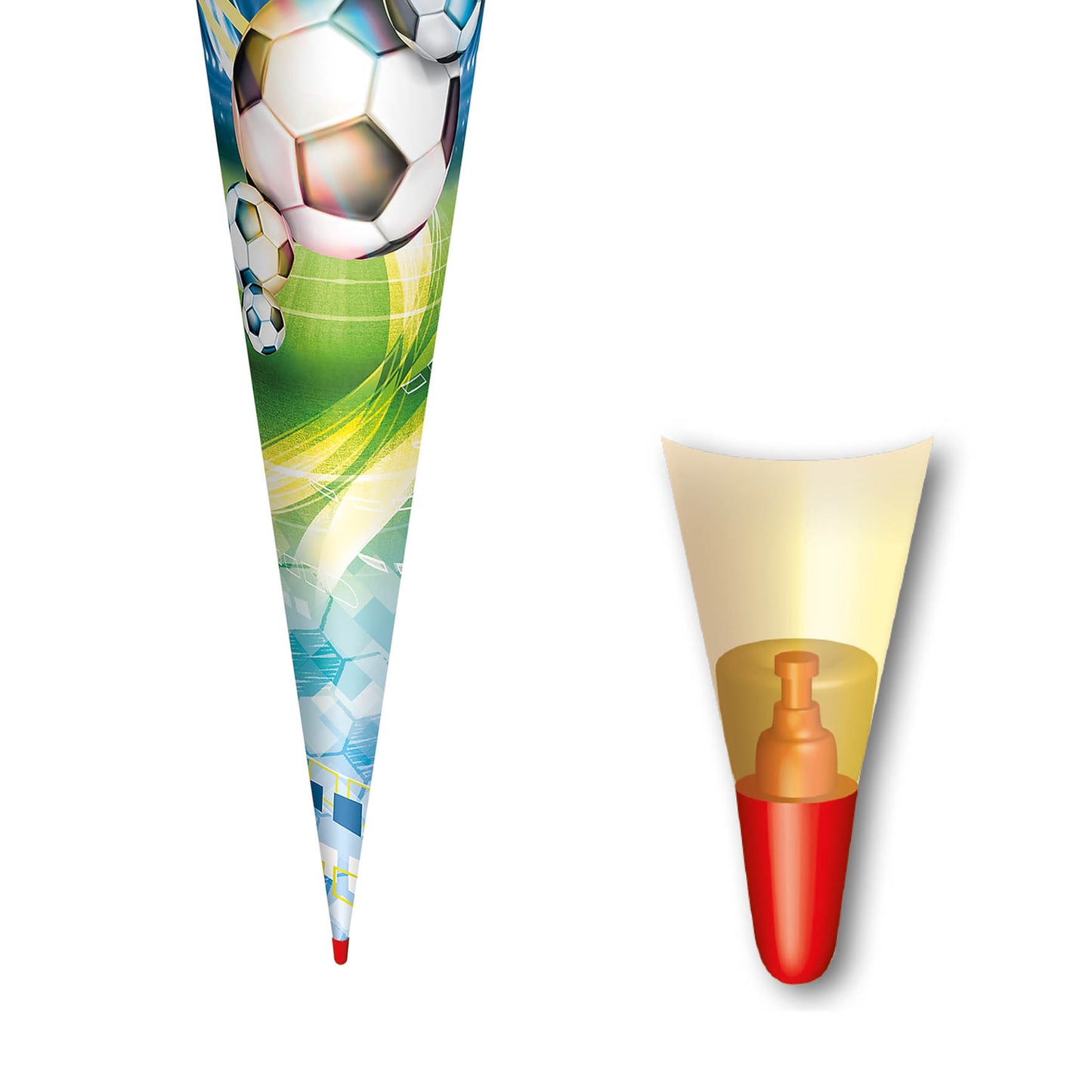 Roth Schultüte Motiv Fußball rund verstärkte Spitze mit Filzverschluss 70 cm