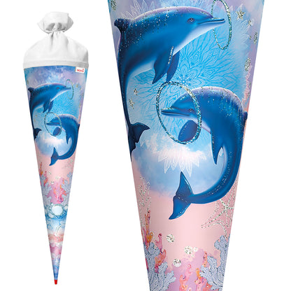 Roth Schultüte Motiv Delfine Glitter rund verstärkte Spitze mit Filzverschluss 70 cm