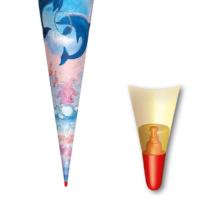 Roth Schultüte Motiv Delfine Glitter rund verstärkte Spitze mit Filzverschluss 70 cm