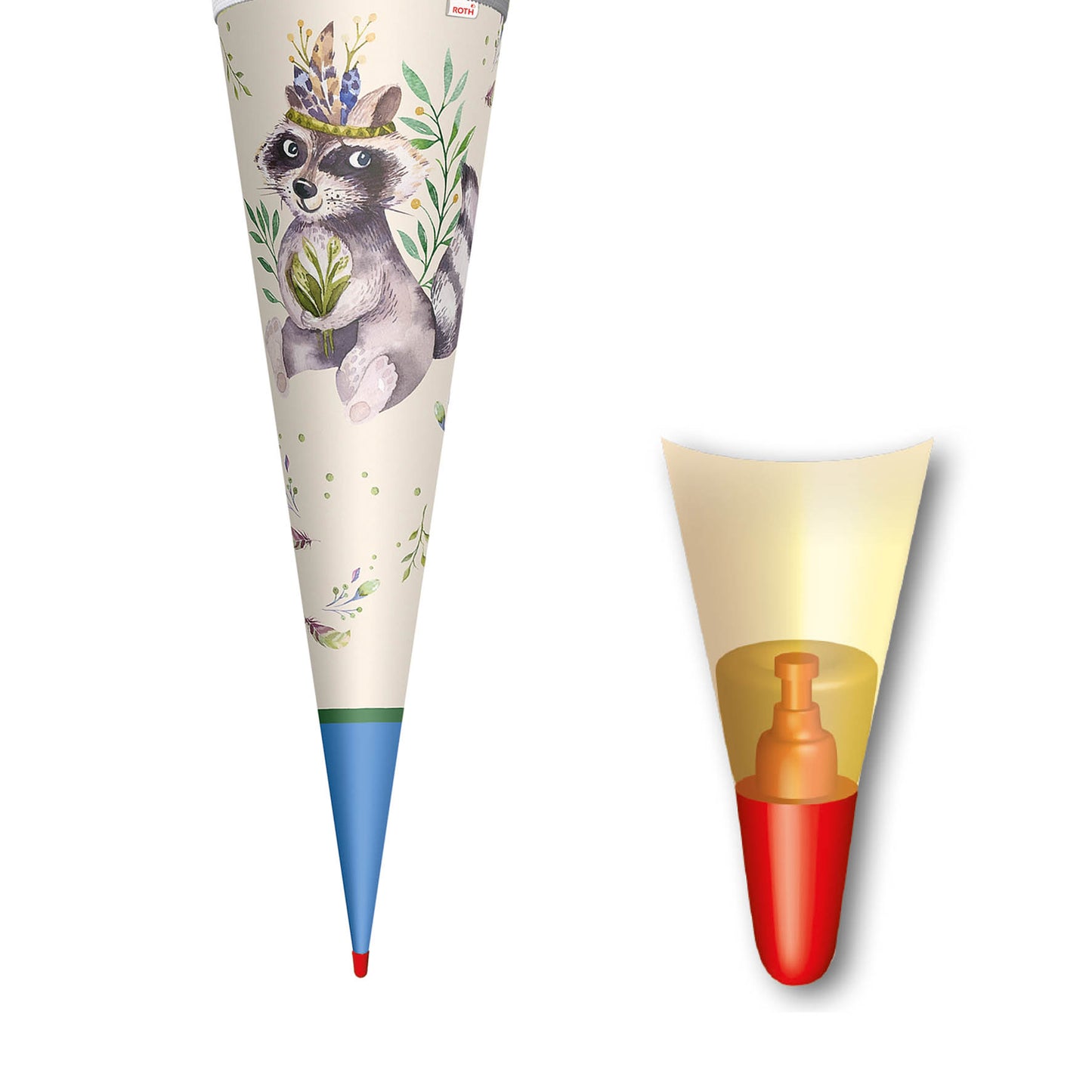 ROTH Schultüte Lieblingsstück Willi Waschbär rund verstärkter Spitze mit Stoffverschluss 70 cm