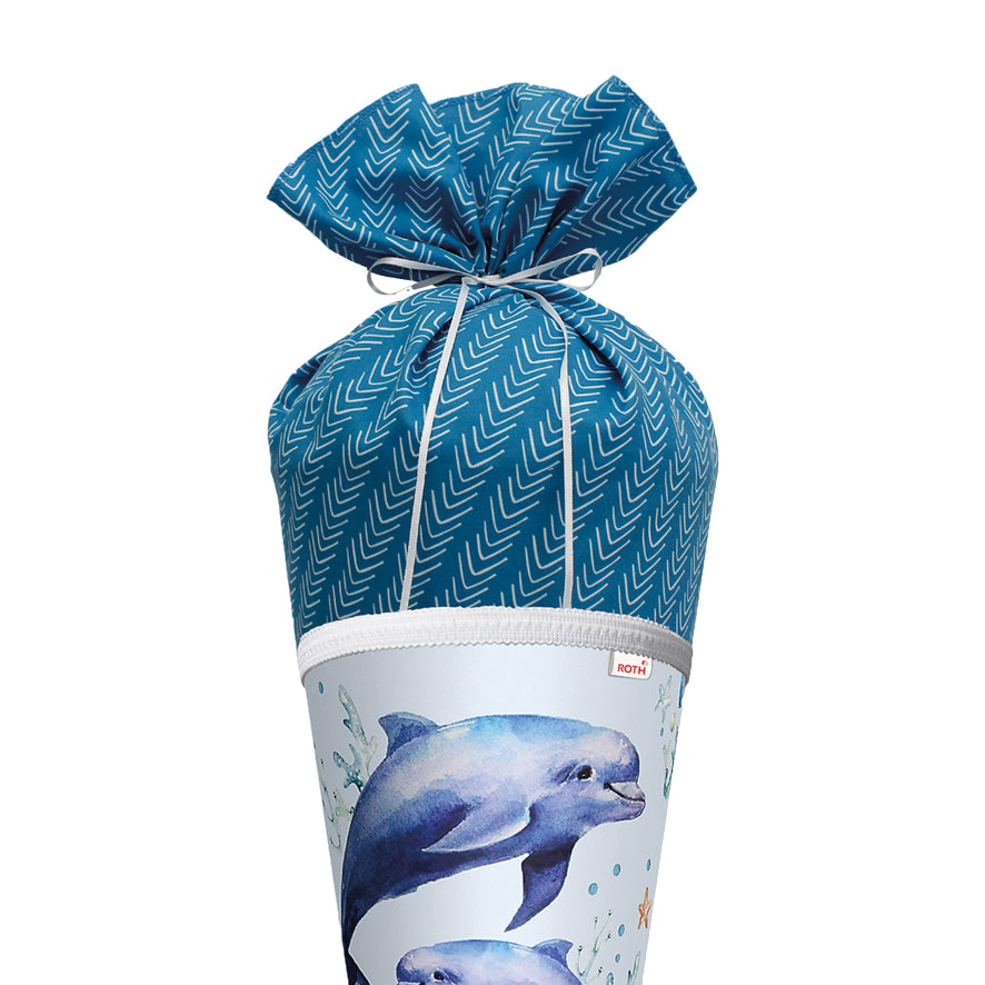 ROTH Schultüte Lieblingsstück Delfin Duo rund verstärkter Spitze mit Stoffverschluss 70 cm