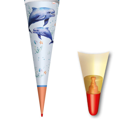 ROTH Schultüte Lieblingsstück Delfin Duo rund verstärkter Spitze mit Stoffverschluss 70 cm