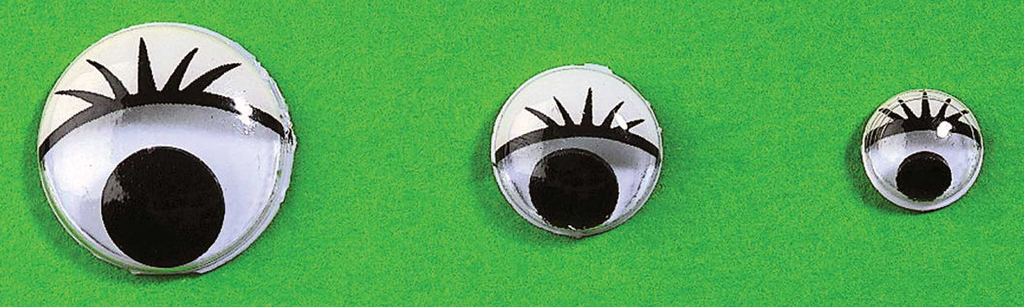 Yeux mobiles avec cils, ronds, assortis, 10 pièces