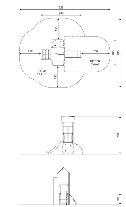 Spielturm aus Stahl mit Rutsche