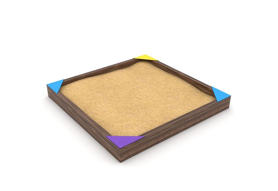 Bac à sable 258 x 258 cm, pin avec coins colorés