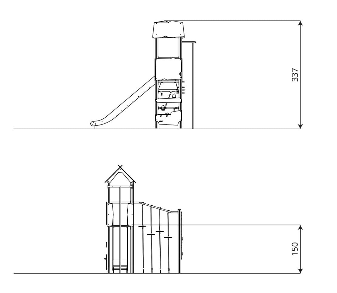 Große Kletteranlage recycelt mit Rutsche, Kletterbrett und Feuerwehrstange