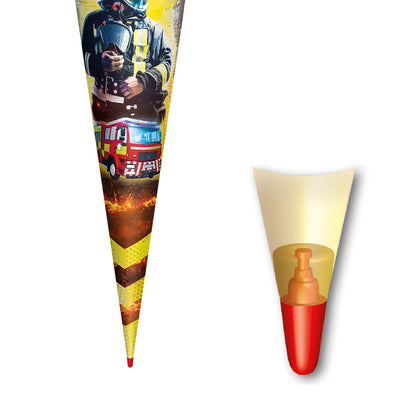 Roth Schultüte Motiv Feuerwehrmann rund verstärkte Spitze mit Filzverschluss 70 cm