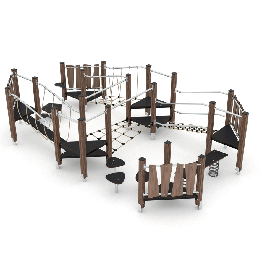 Kletterlandschaft aus Holz zum klettern und balancieren