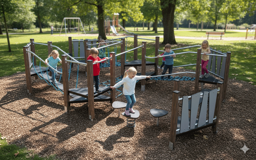 Kletterlandschaft aus Holz zum klettern und balancieren
